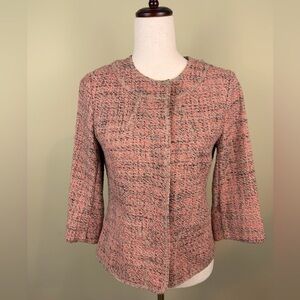 J Jill tweed jacket coral and pink tones with snap front size XS preowned